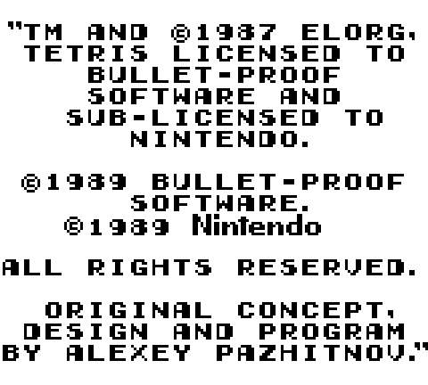 Tetris Copyright Screen
